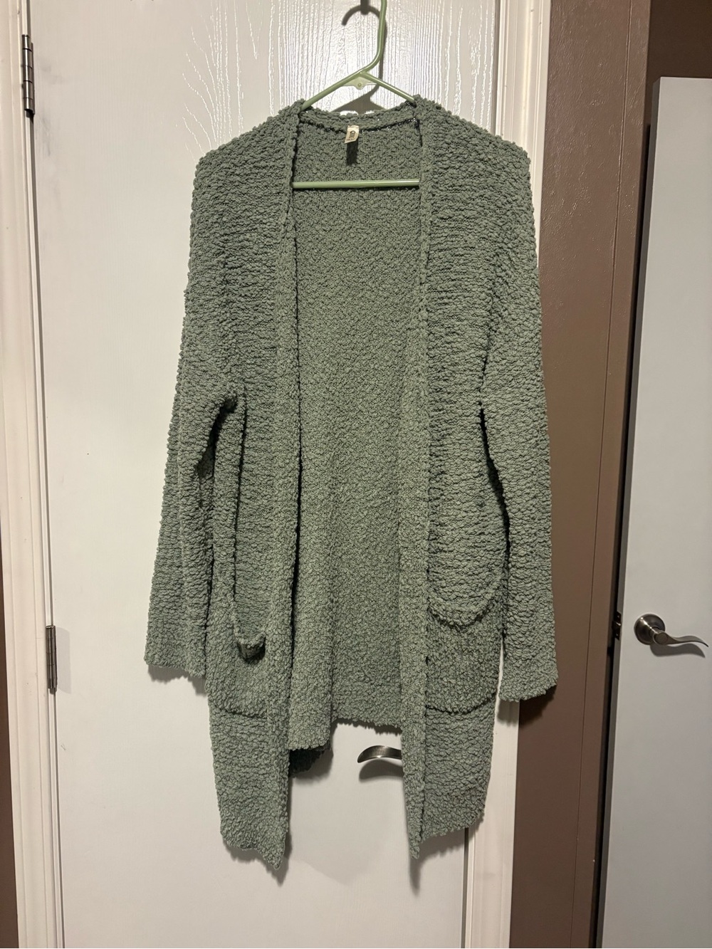 Cozy Open-Front Sage Bouclé Cardigan Sweater